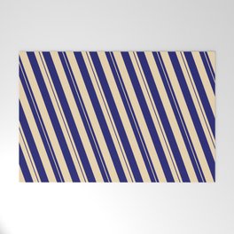[ Thumbnail: Midnight Blue & Tan Colored Lined Pattern Welcome Mat ]
