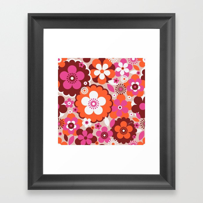 Groovy Florals – Pink & Maroon Framed Art Print