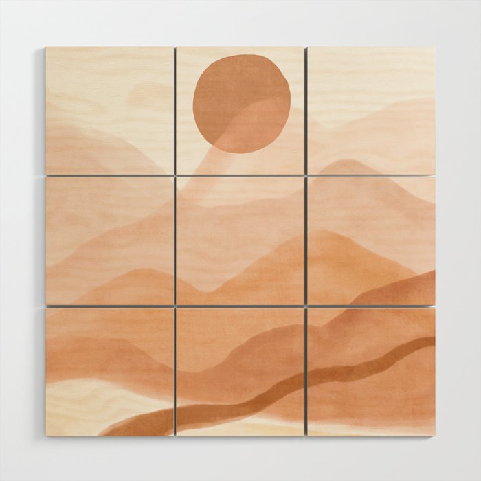 Dreamy mountain sun landscape Wood Wall Art