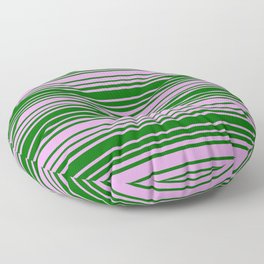 [ Thumbnail: Dark Green and Plum Colored Striped Pattern Floor Pillow ]