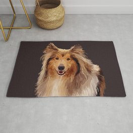 Rough Coated Sable White Collie Dog Portrait  Rug