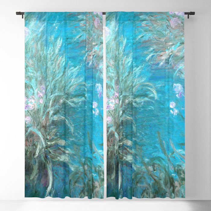 The Path through the Irises floral iris landscape painting by Claude Monet in alternate blue Blackout Curtain