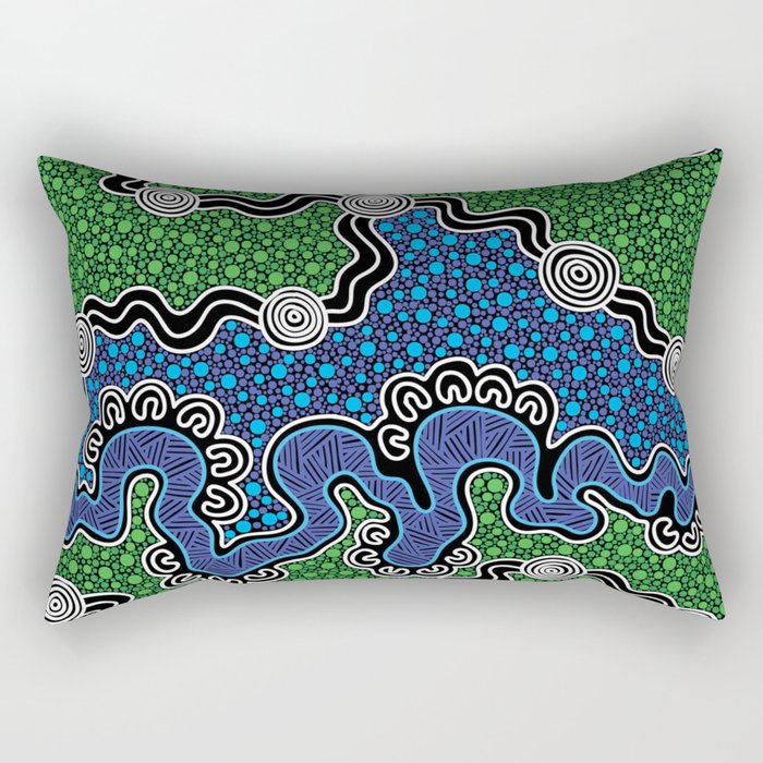 Authentic Aboriginal Art - The River (green) Rectangular Pillow