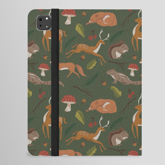 Woodland Animals Forest Green iPad Folio Case