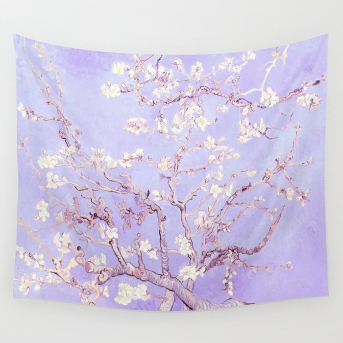 Vincent Van Gogh Almond Blossoms  Lavender Wall Tapestry