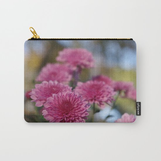 Rosy Chrysanthemum with gold leaves, blue sky Carry-All Pouch