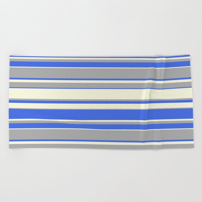 Beige, Dark Grey & Royal Blue Colored Pattern of Stripes Beach Towel