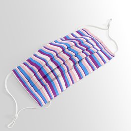 [ Thumbnail: Pink, Blue, Purple, and White Colored Stripes/Lines Pattern Face Mask ]