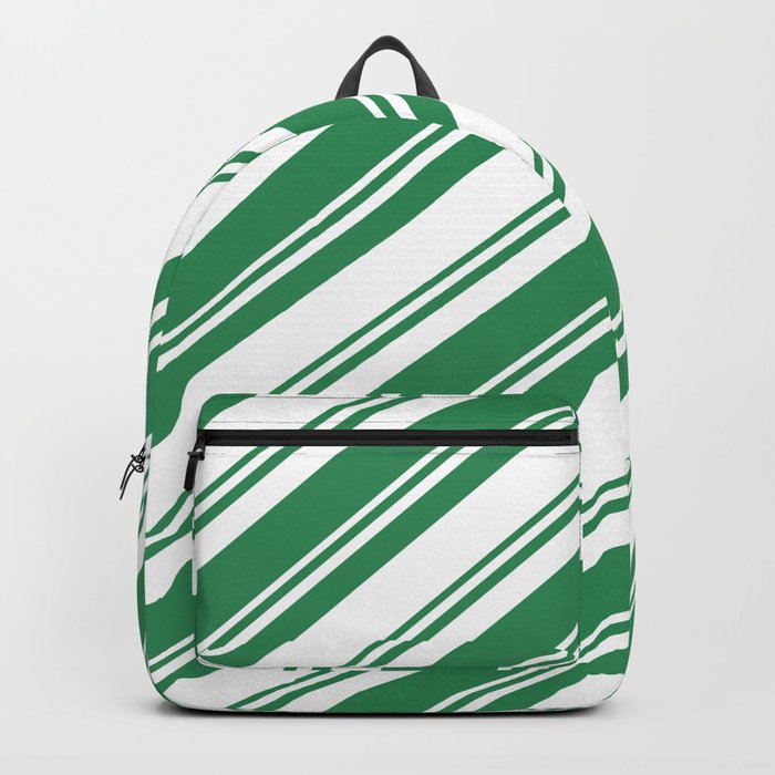 Sea Green & White Colored Lined Pattern Backpack