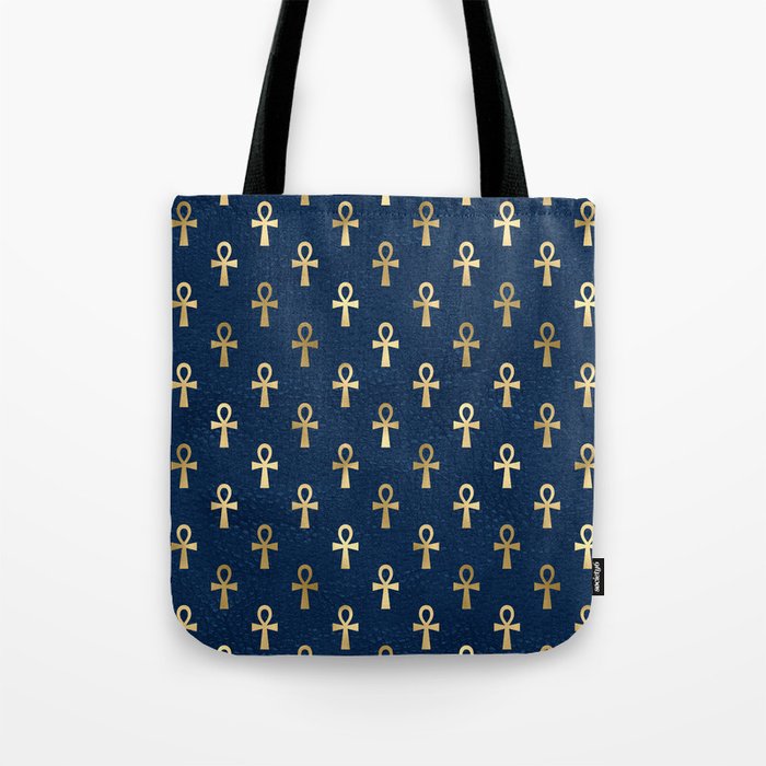 Ankh Symbol Ancient Egypt - Blue and Gold Tote Bag