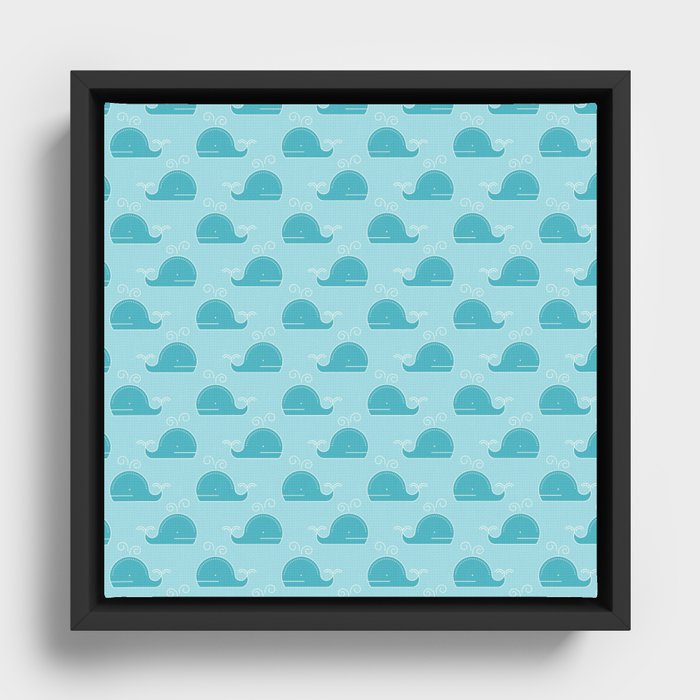 Trendy Green Blue Whal Pattern Framed Canvas