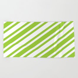 [ Thumbnail: Green and White Colored Striped Pattern Beach Towel ]