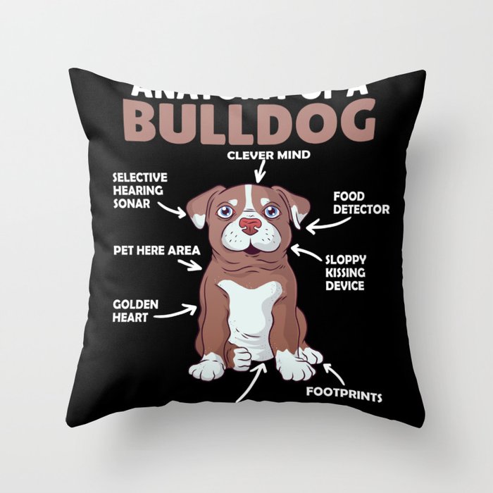 Anatomy Of A Bulldog Dogs Funny Puppy Throw Pillow