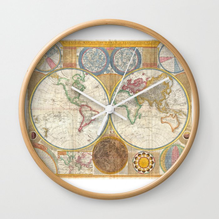 1794 Vintage World Map Samuel Dunn Wall Clock