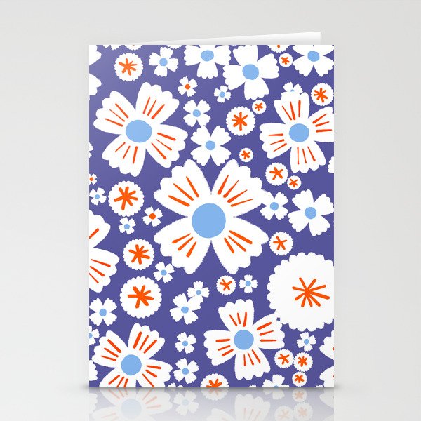 Retro Modern Baby Blue Daisy Flowers Stationery Cards