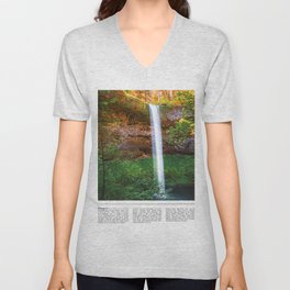Colorful Waterfall in Oregon V Neck T Shirt