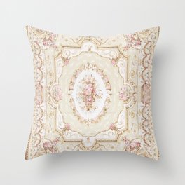 Antique French 19th Century Aubusson Rose Floral Throw Pillow