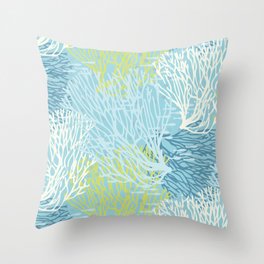 Coastal Style Coral with Fish Throw Pillow