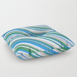 [ Thumbnail: Blue, Mint Cream, Grey, and Sea Green Colored Pattern of Stripes Floor Pillow ]