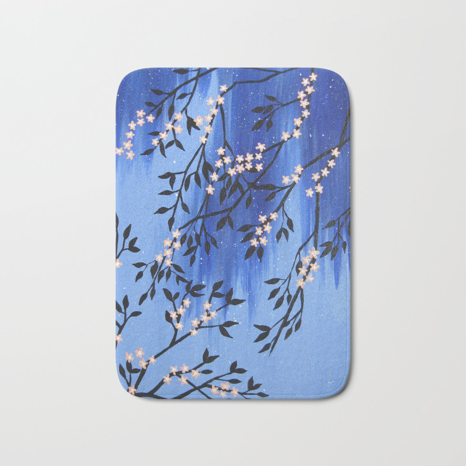 Cherry Blossom Tree Painting In The Snow Bath Mat By Cathyjacobs