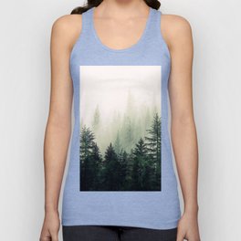 Foggy Pine Trees Unisex Tanktop | Green, Digital Manipulation, Landscape, Color, Pinetrees, Forest, Popart, Nature, Photo, Retro 