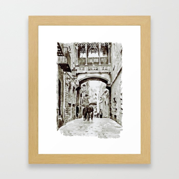 Carrer del Bisbe - Barcelona Black and White Framed Art Print