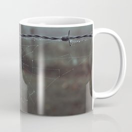 Spiderweb on barbed wire | Dark ghost photo print Coffee Mug