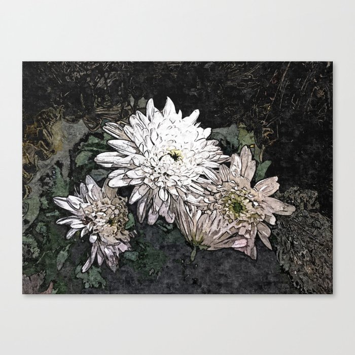 White Dahlias Flowers Floral Painting Canvas Print
