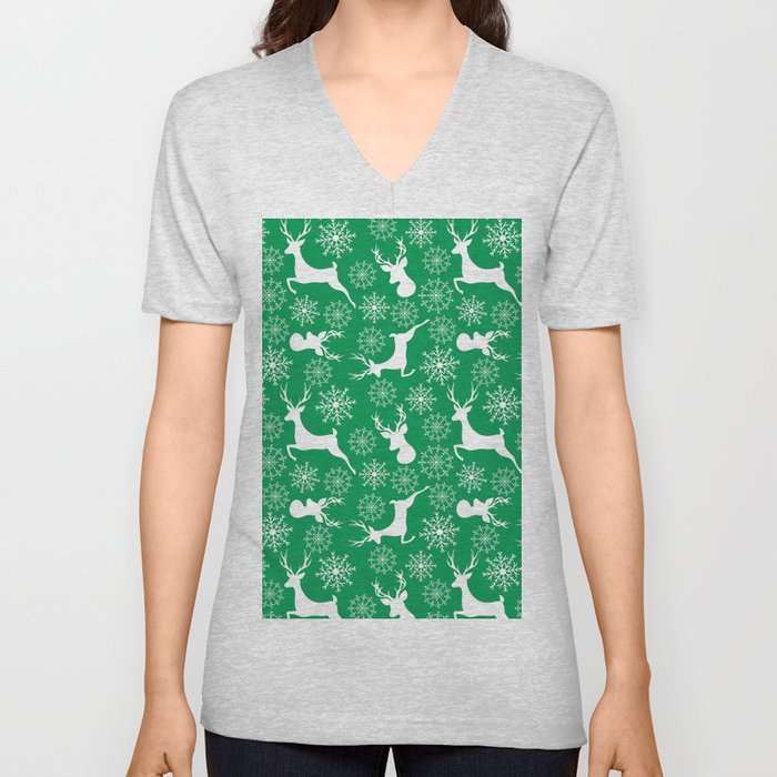 Green Life Pattern V Neck T Shirt