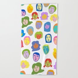 Everyday People Beach Towel | Positive, Faces, Curated, Pinkandblue, Pinkandred, Abstract, Love, Vintage, 70S, Lineart 