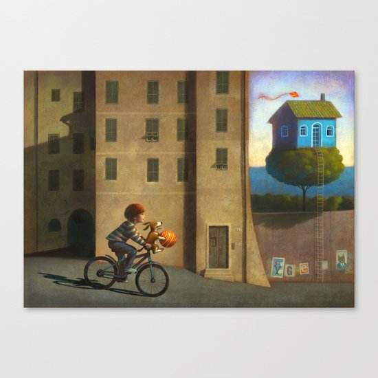A green and blue house Canvas Print
