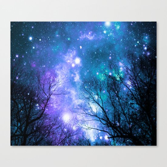 Black Trees Violet Teal Space Canvas Print