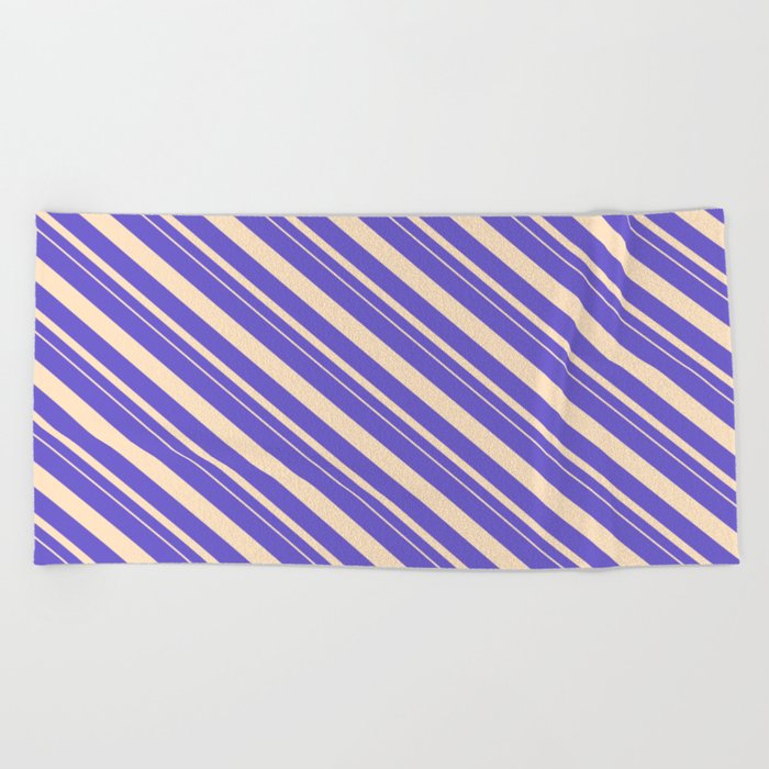 Slate Blue and Bisque Colored Stripes Pattern Beach Towel