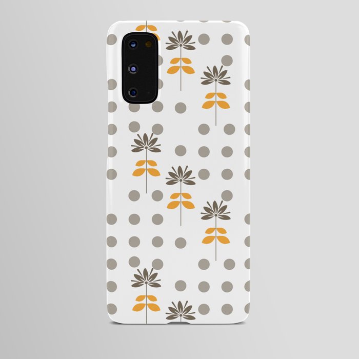 Grey Polka Dot And Floral Retro Pattern Background Android Case