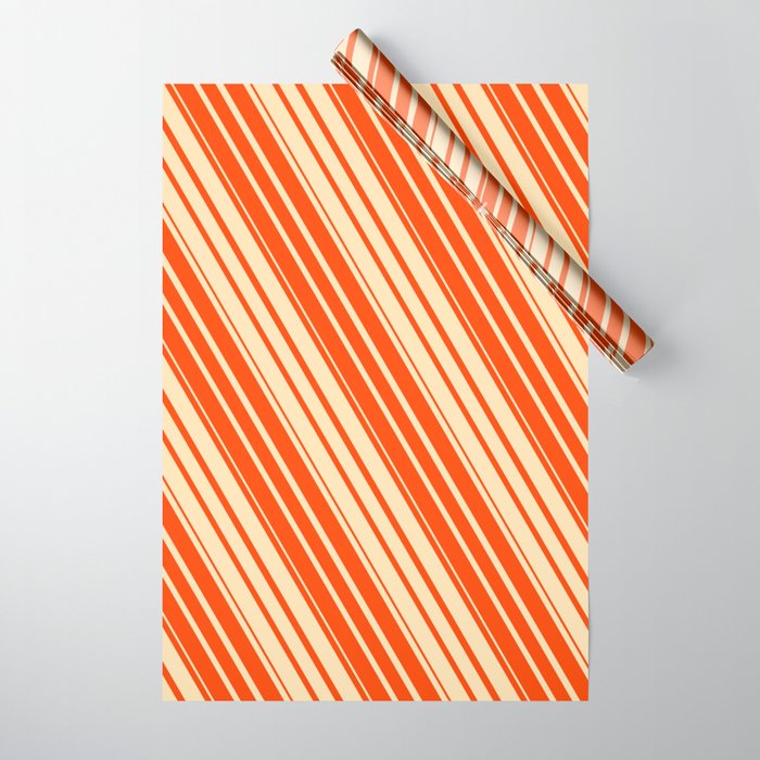 Beige and Red Colored Striped Pattern Wrapping Paper