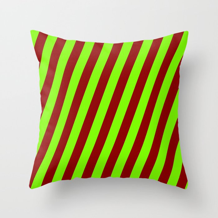 Green & Dark Red Colored Lines Pattern Throw Pillow