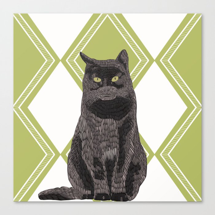 Black Cat - Green Canvas Print