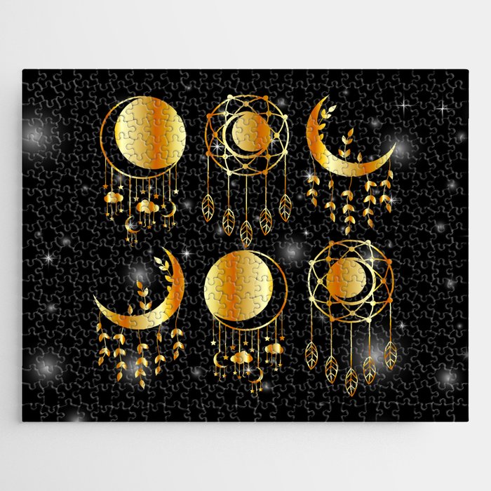 Mystic moon Decorative dream catchers in gold Jigsaw Puzzle