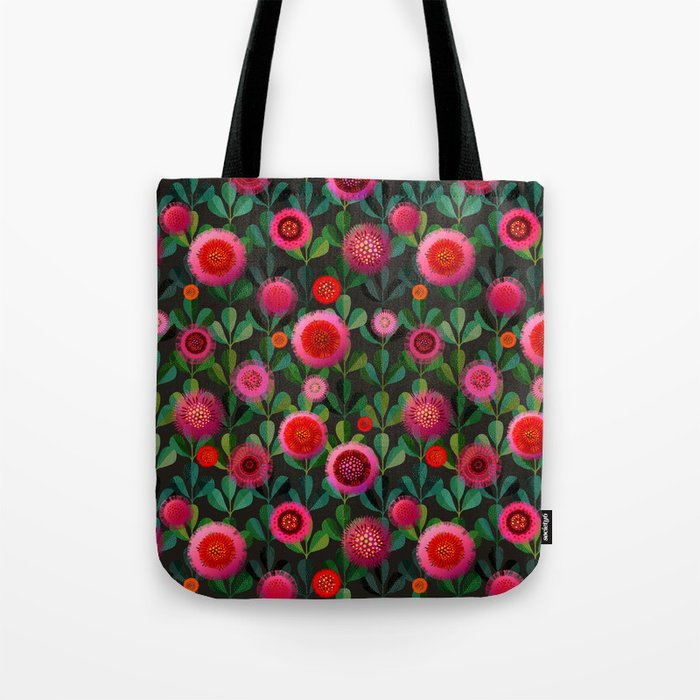 Bright Blooms Hand-Print Floral - Dark Tote Bag