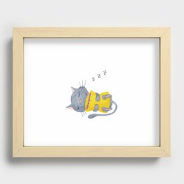 Sleepy cat with a pillow Recessed Framed Print