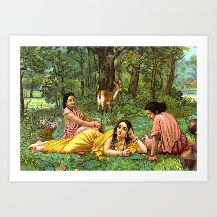 Shakuntala Patralekhana by Raja Ravi Varma Art Print