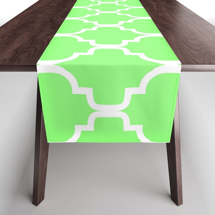 Moroccan Trellis (White & Light Green Pattern) Table Runner