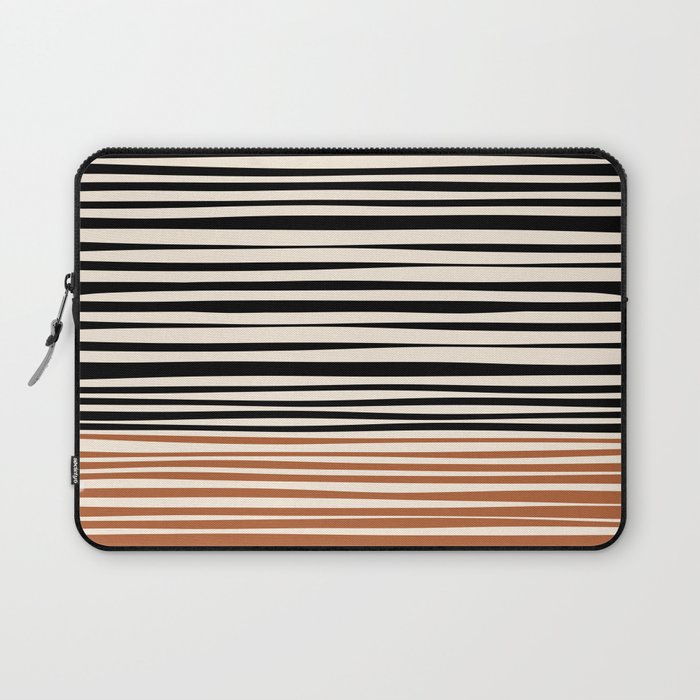 Natural Stripes Modern Minimalist Colour Block Pattern Black Rust Almond Cream Laptop Sleeve