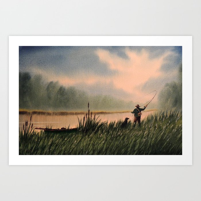 The Fly Fisherman With His Loyal Friend Art Print