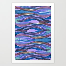Happy Ocean - Dye Ethnic Lavender Blue Zig-Zag Waves Art Print