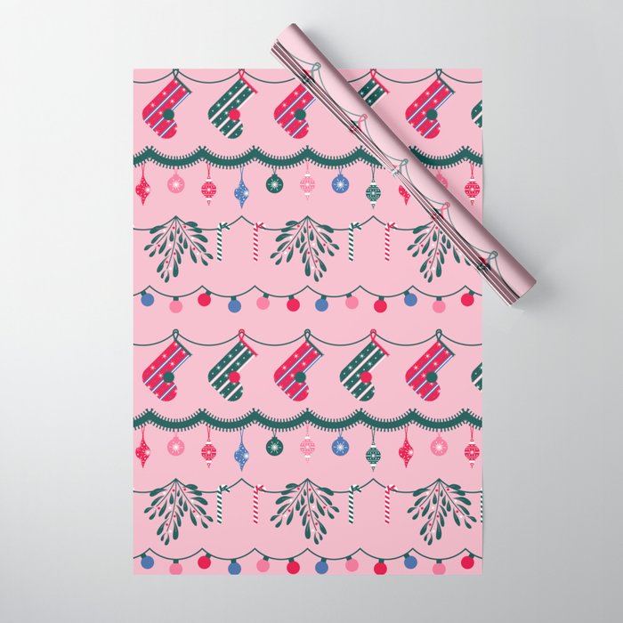 Festive Christmas Harlequin Pattern in Pink & Red Wrapping Paper by  thespacehouse