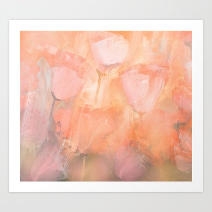 Abstract Flowers in Shades of Peach and Pink Art Print
