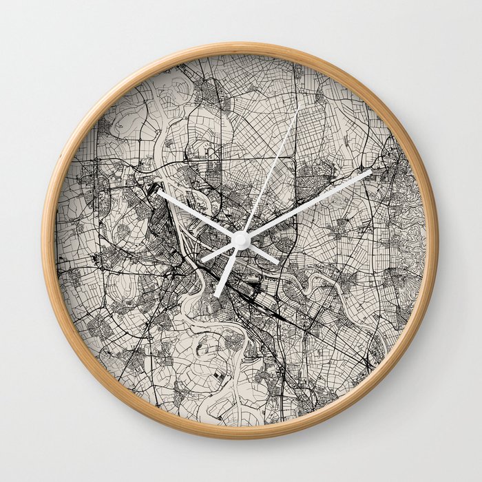Mannheim, Germany - Black and White City Map Wall Clock
