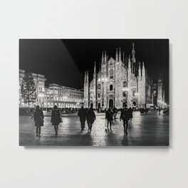 Black and White Duomo Piazza Night Scene, Milan City, Italy Metal Print | Piazza, Landmark, Italy, Street, Church, Travel, Duomo, Milano, Cityscape, Square 