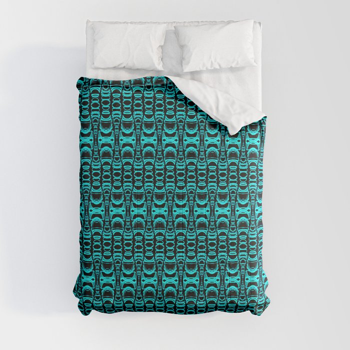 Abstract Pattern Dividers 07 in Turquoise Black Comforter